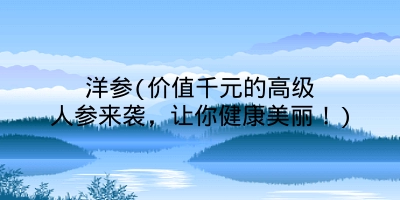 洋参(价值千元的高级人参来袭，让你健康美丽！)