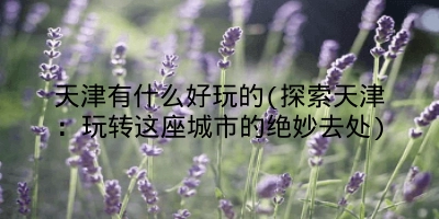 天津有什么好玩的(探索天津:玩转这座城市的绝妙去处)