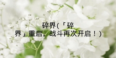 碎界(「碎界」重启，战斗再次开启！)