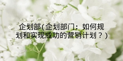 企划部(企划部门:如何规划和实现成功的营销计划?)