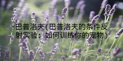 巴普洛夫(巴普洛夫的条件反射实验:如何训练你的宠物)