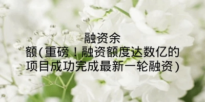 融资余额(重磅!融资额度达数亿的项目成功完成最新一轮融资)